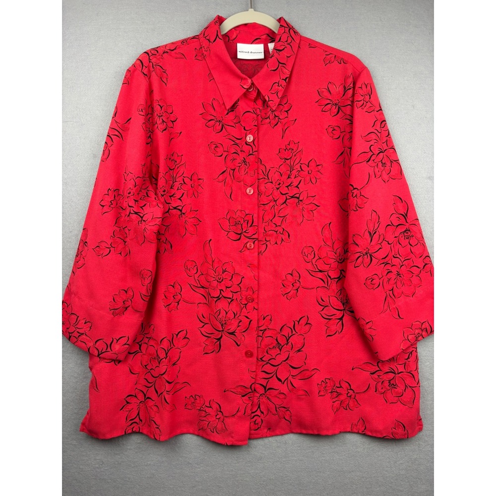 Alfred Dunner Burnout Blouse Womens 18 Floral Button Up 3/4 Sleeve NWOT